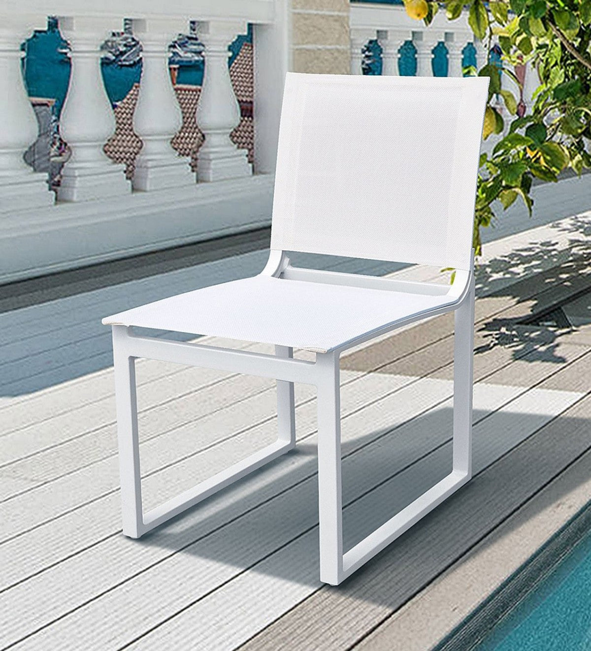 Set of Two 20" White Aluminum Indoor Outdoor Dining Chair