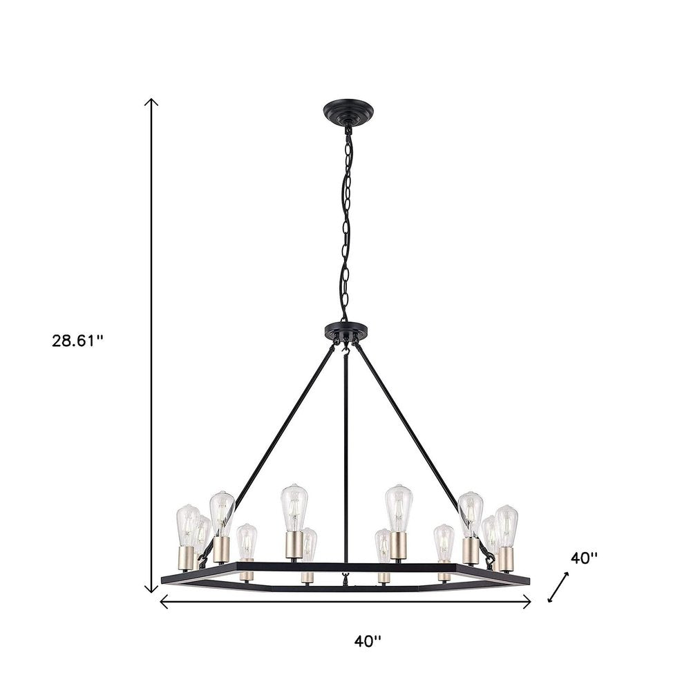Black And Gold Candle Style Twelve Light Metal Dimmable Chandelier