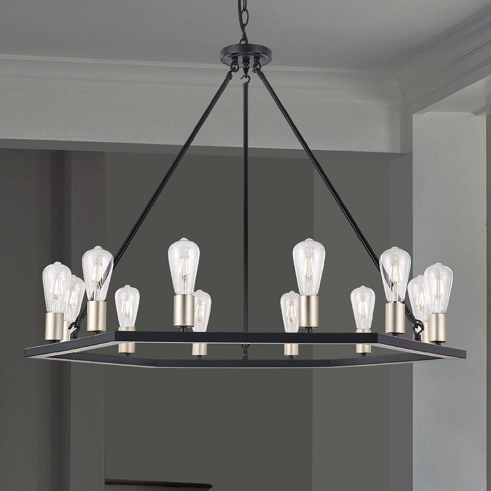 Black And Gold Candle Style Twelve Light Metal Dimmable Chandelier