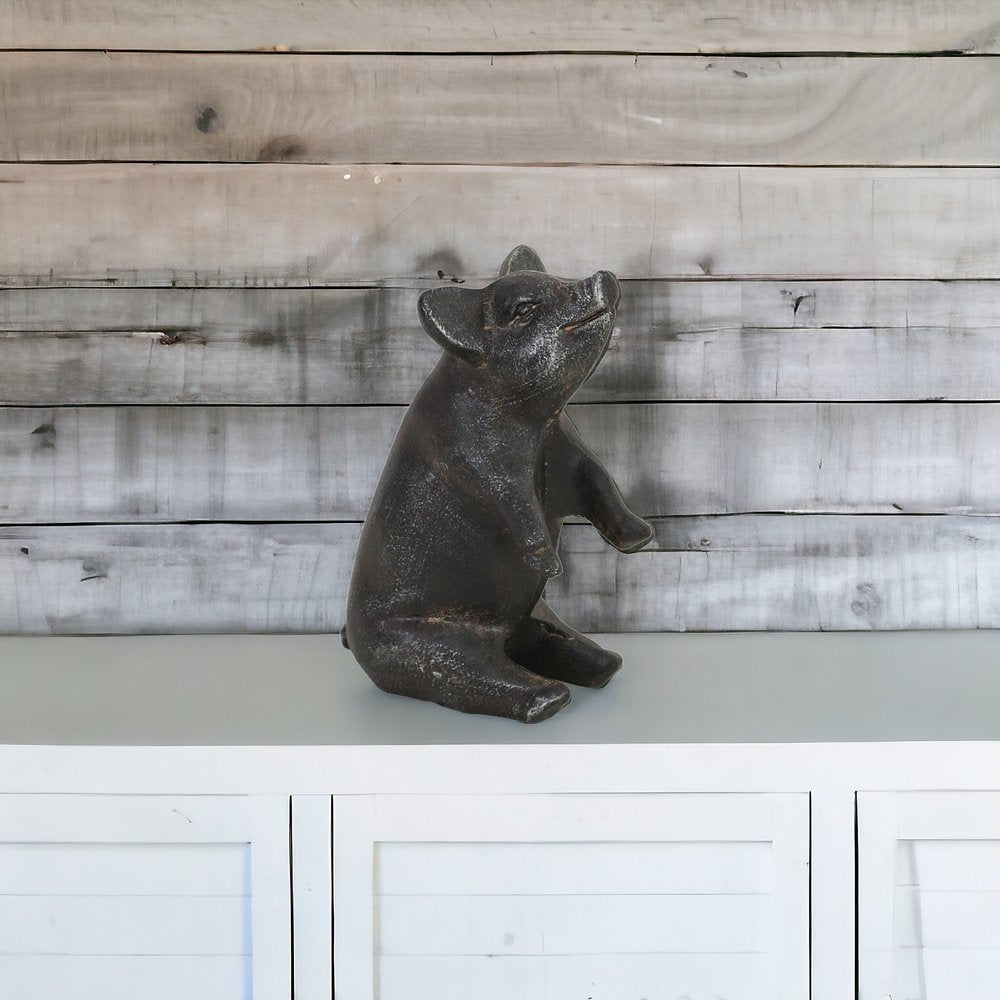 8" Black Metal Pig Hand Painted Figurine Tabletop Sculpture