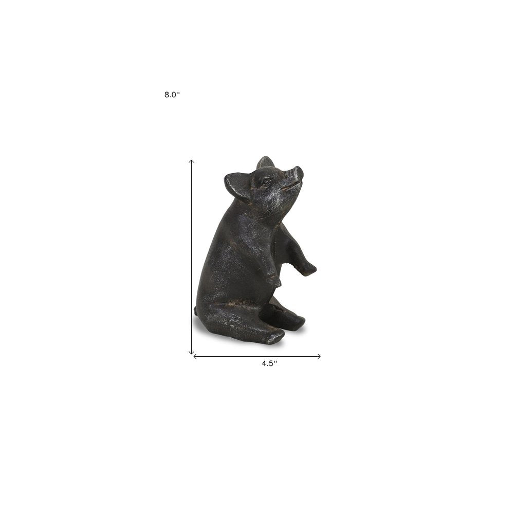 8" Black Metal Pig Hand Painted Figurine Tabletop Sculpture