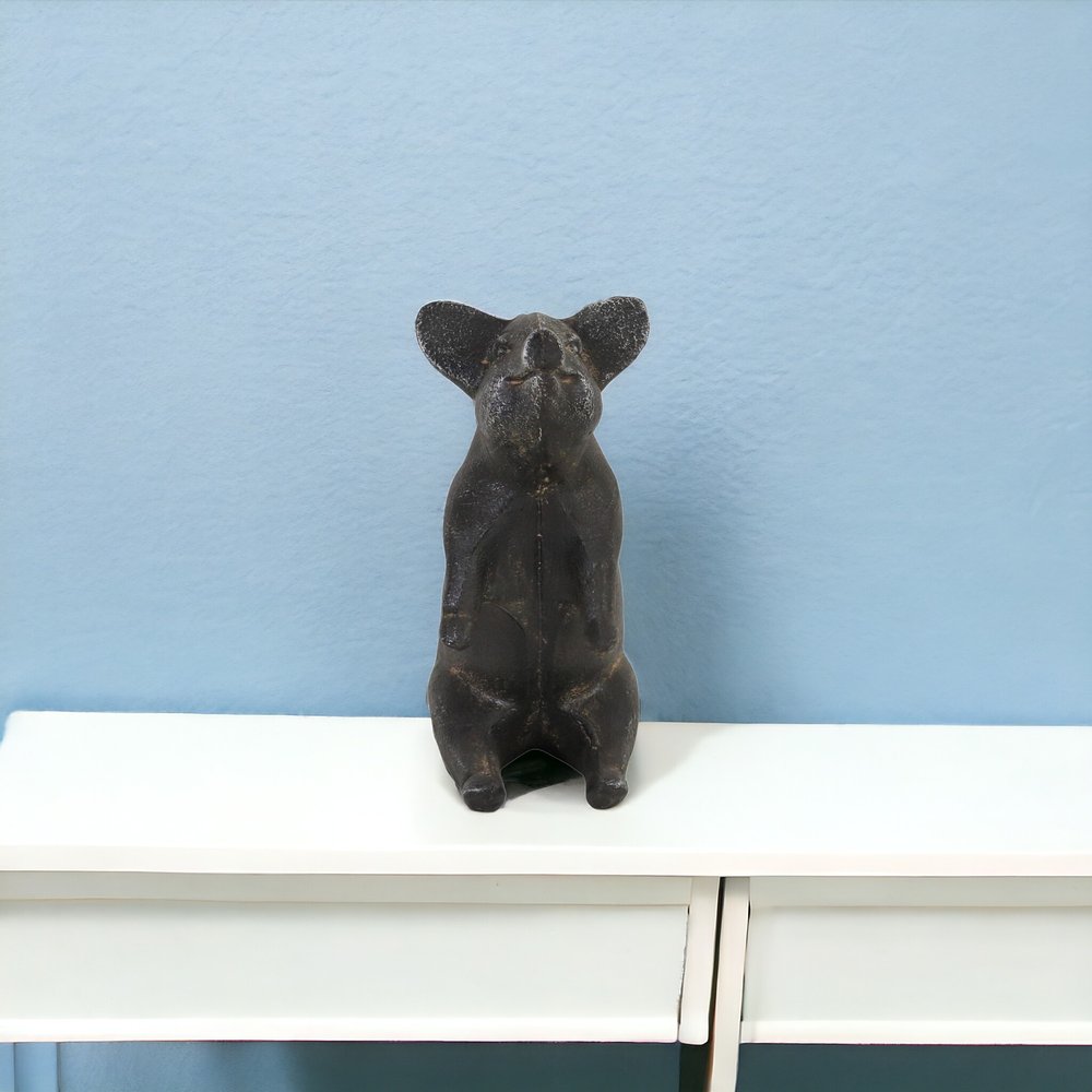 8" Black Metal Pig Hand Painted Figurine Tabletop Sculpture