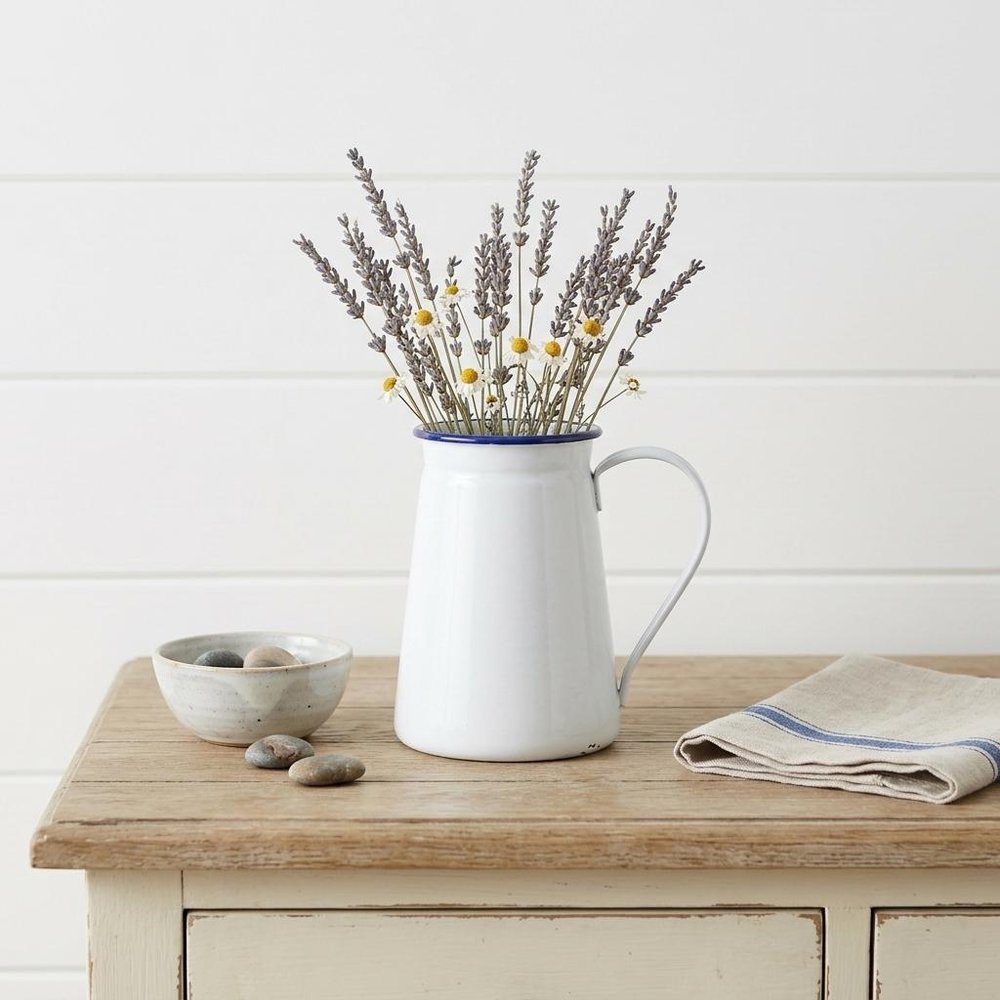 6" White and Blue Metal Jug Vase