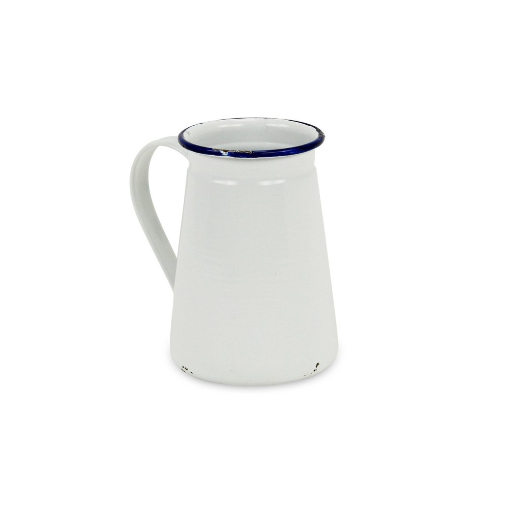 6" White and Blue Metal Jug Vase