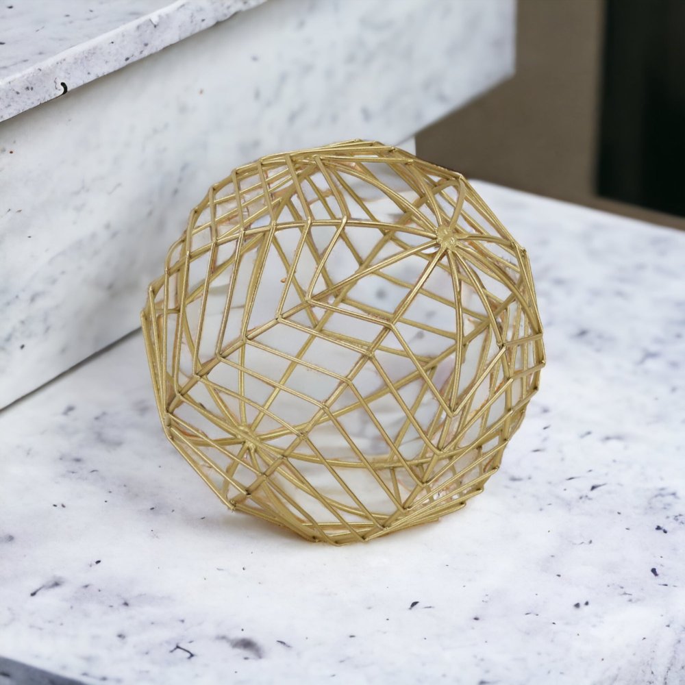 7" Gold Metal Hand Painted Decorative Orb Tabletop Sculpture