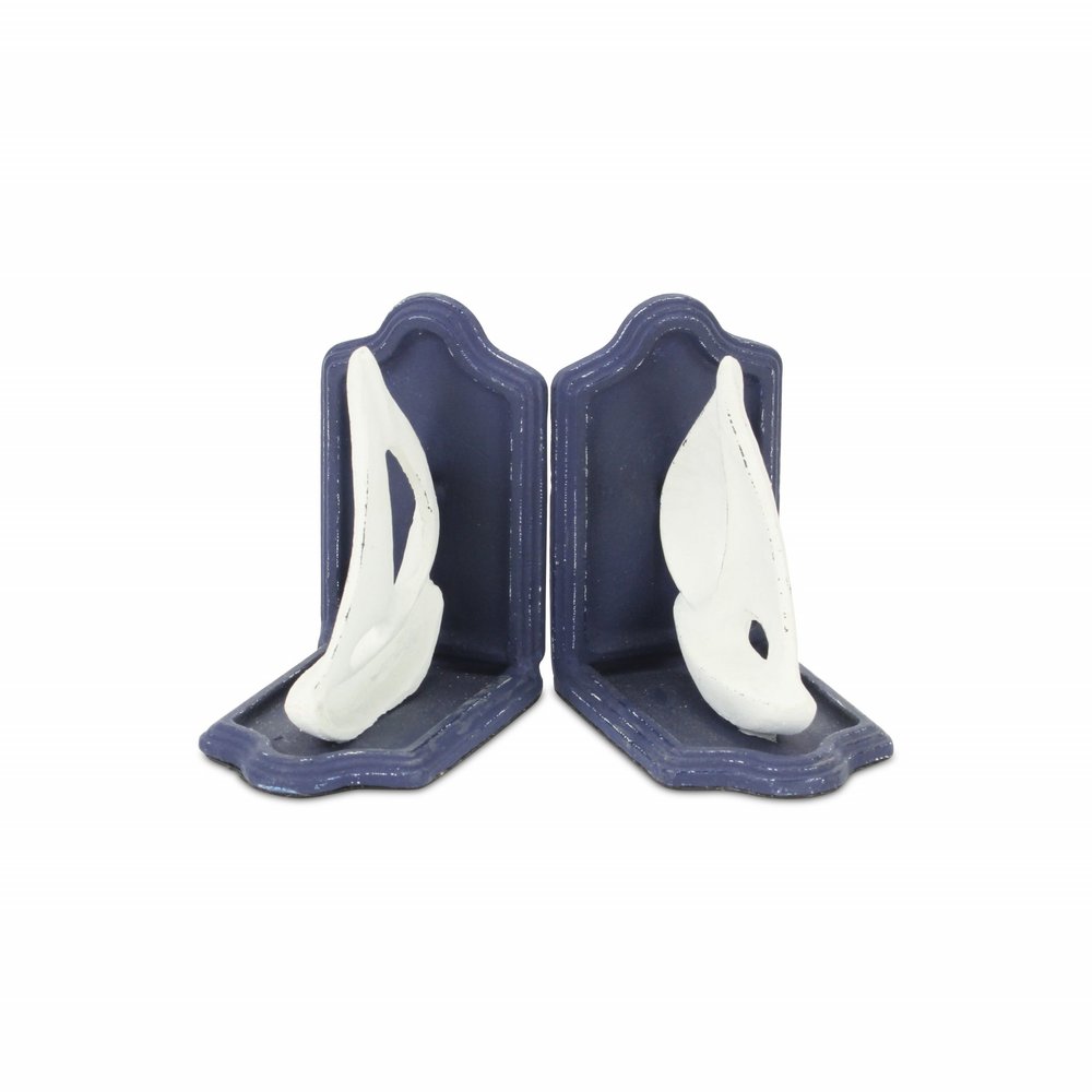 Set of Two 5" Blue And White Cast Iron Sailboat Decorative Bookends
