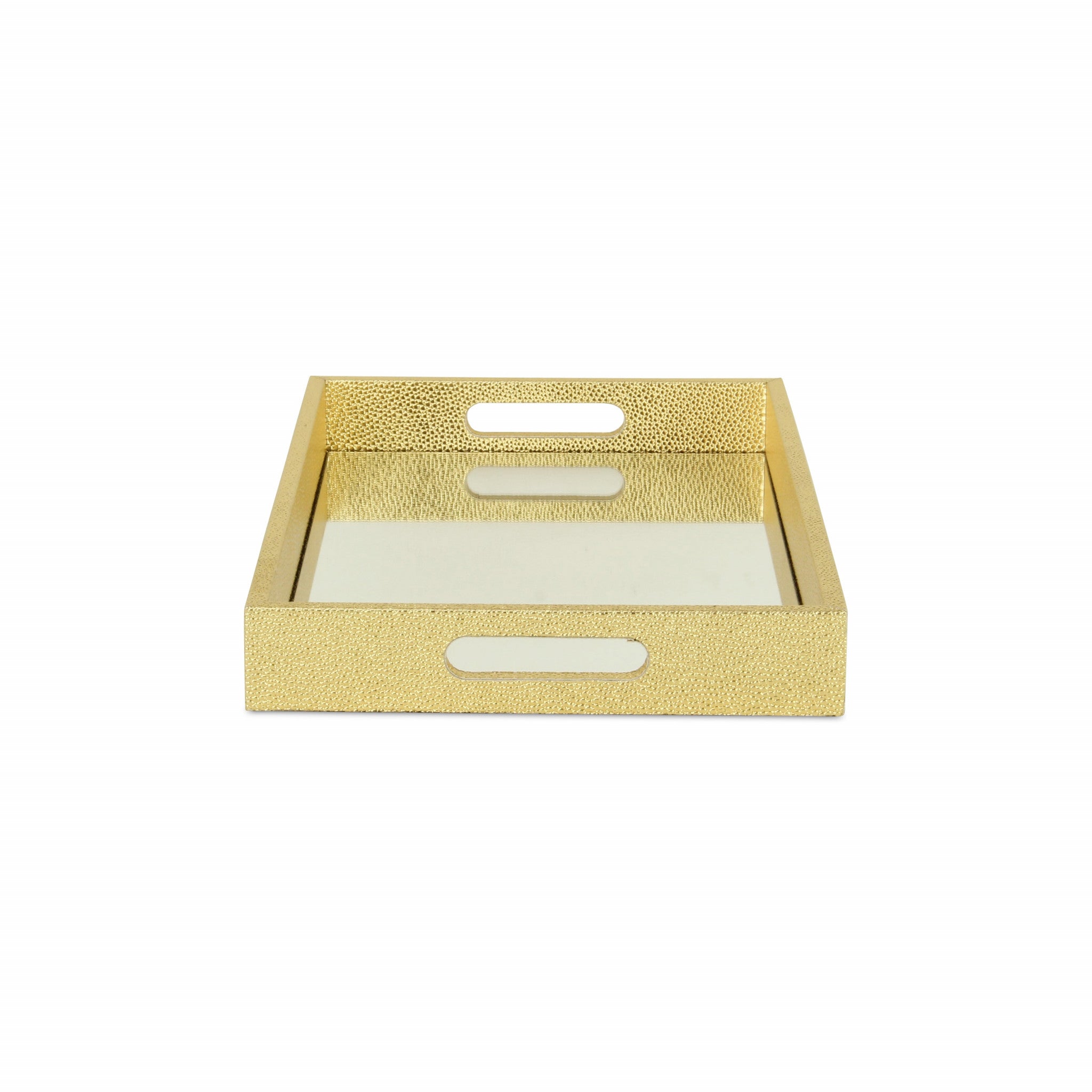 16" Gold Rectangular Wood Handmade Tray With Handles