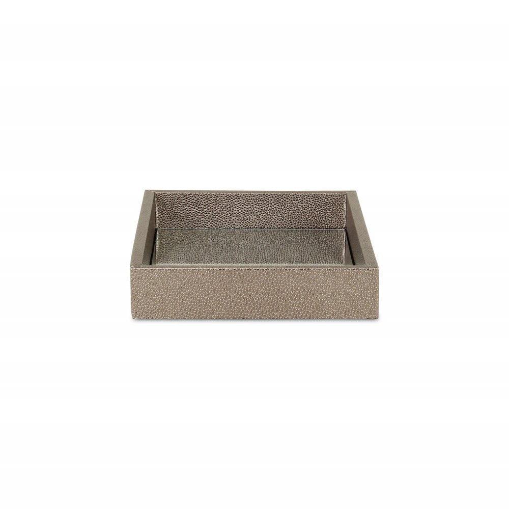 10" Gray Mirrored Glass And Wood Faux Shagreen Vanity Tray
