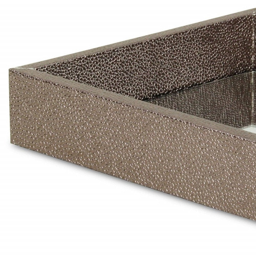 10" Gray Mirrored Glass And Wood Faux Shagreen Vanity Tray