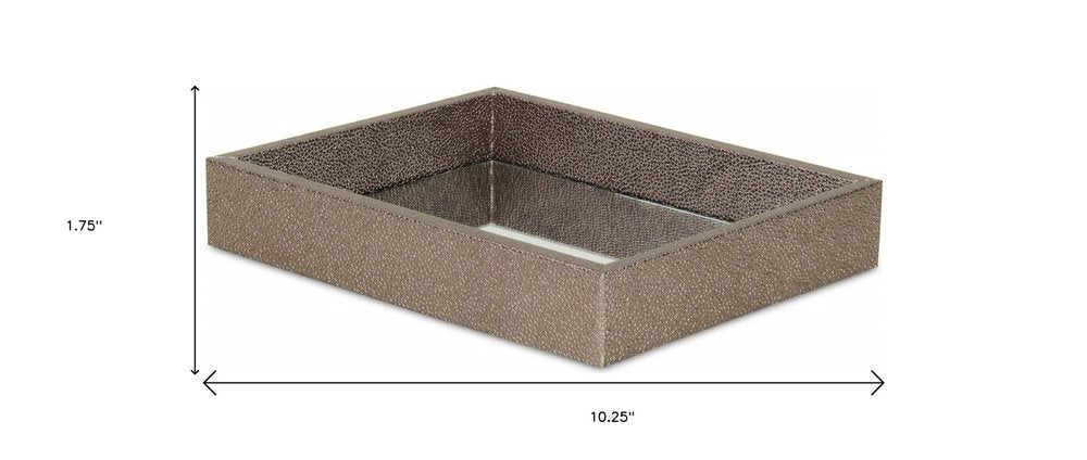 10" Gray Mirrored Glass And Wood Faux Shagreen Vanity Tray