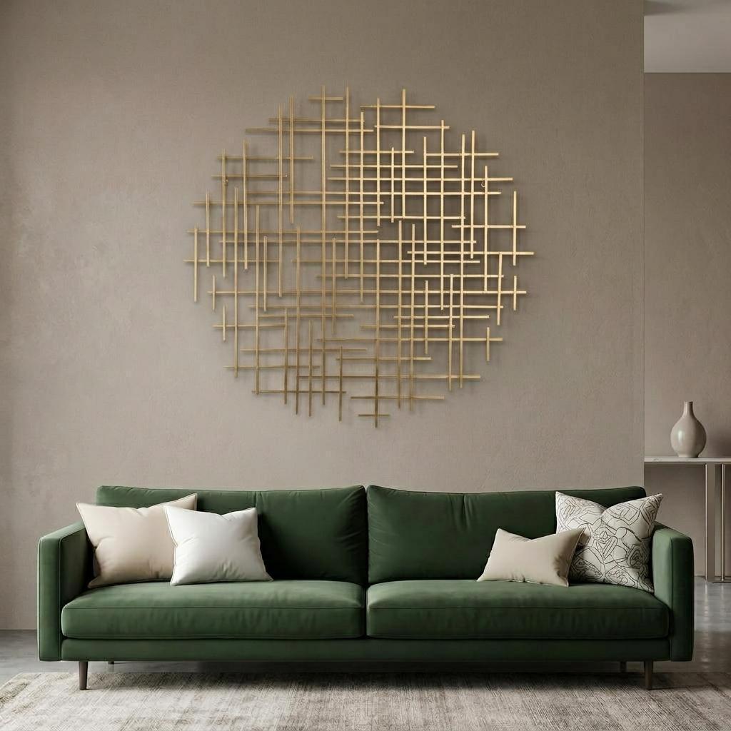 37" X 38" Gold Metal Abstract Lines Round Hanging Dimensional Sculpture