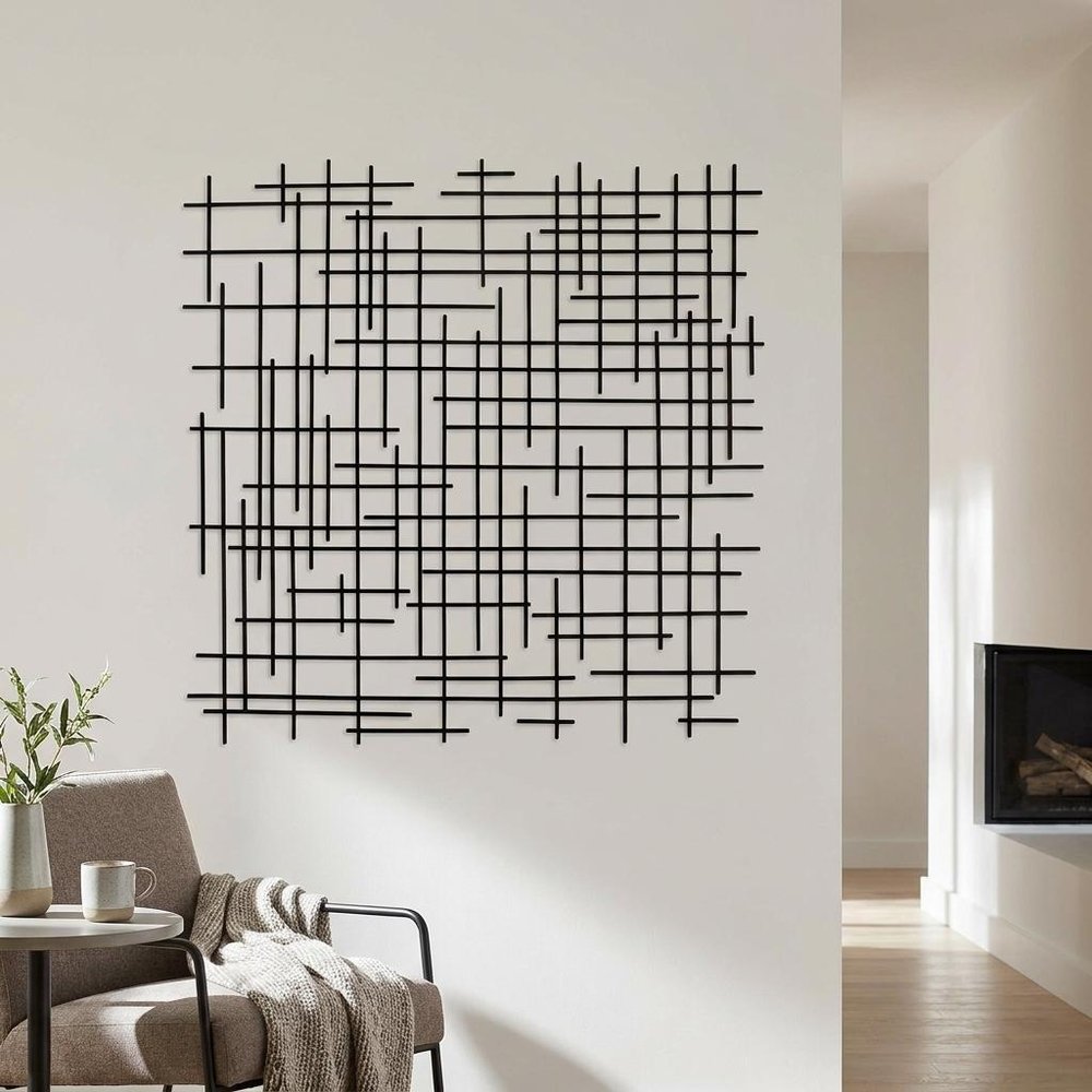 38" X 38" Black Geometric Metal Hanging Dimensional Sculpture