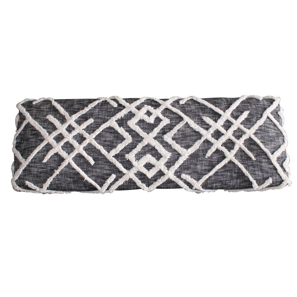 47" Gray And White Geometric Cotton Upholstered Distressed Bench