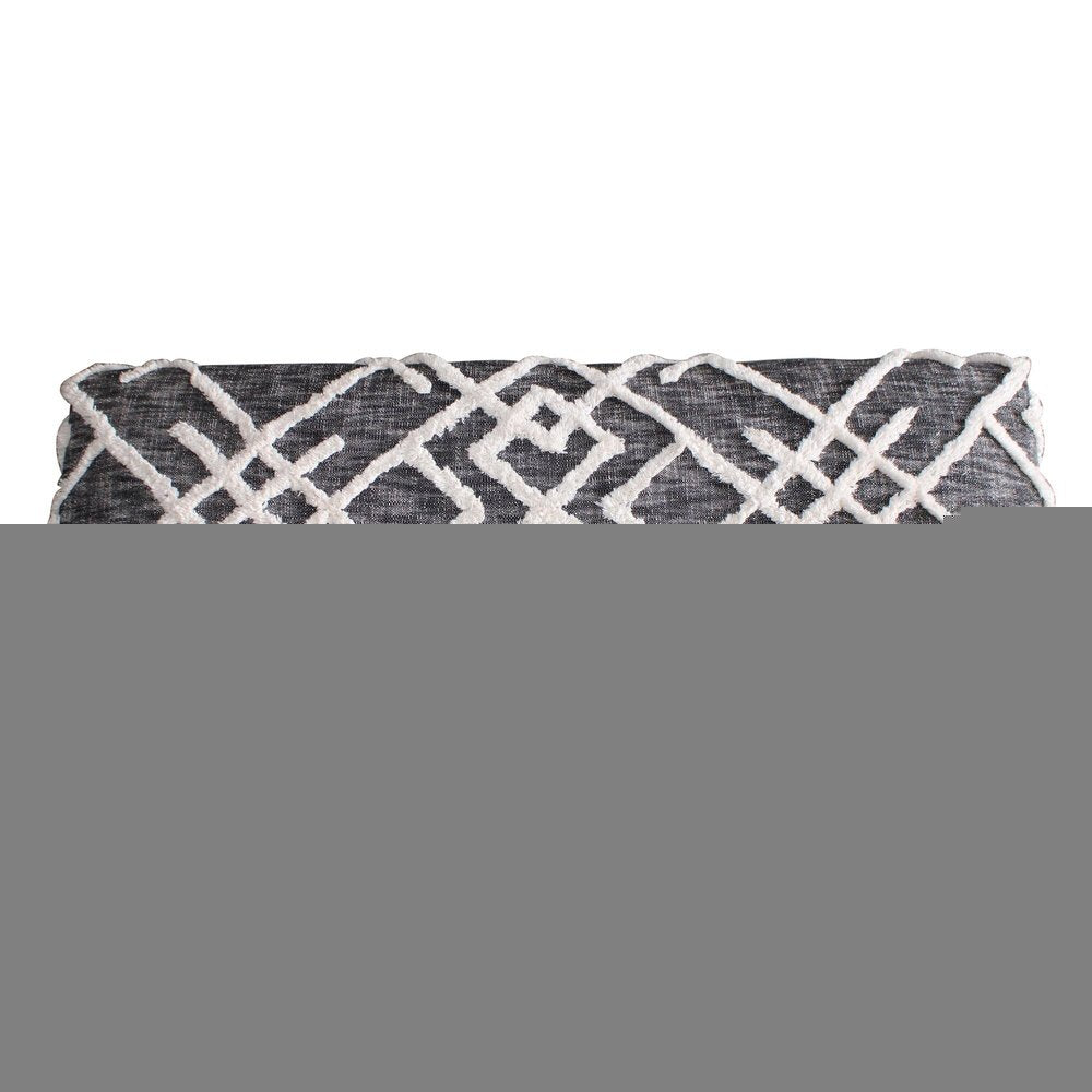 47" Gray And White Geometric Cotton Upholstered Distressed Bench