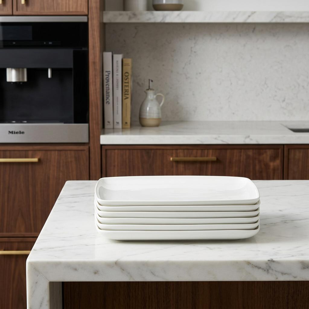 White Six Piece Rectangle Porcelain Service For Six Dinner Plate Set