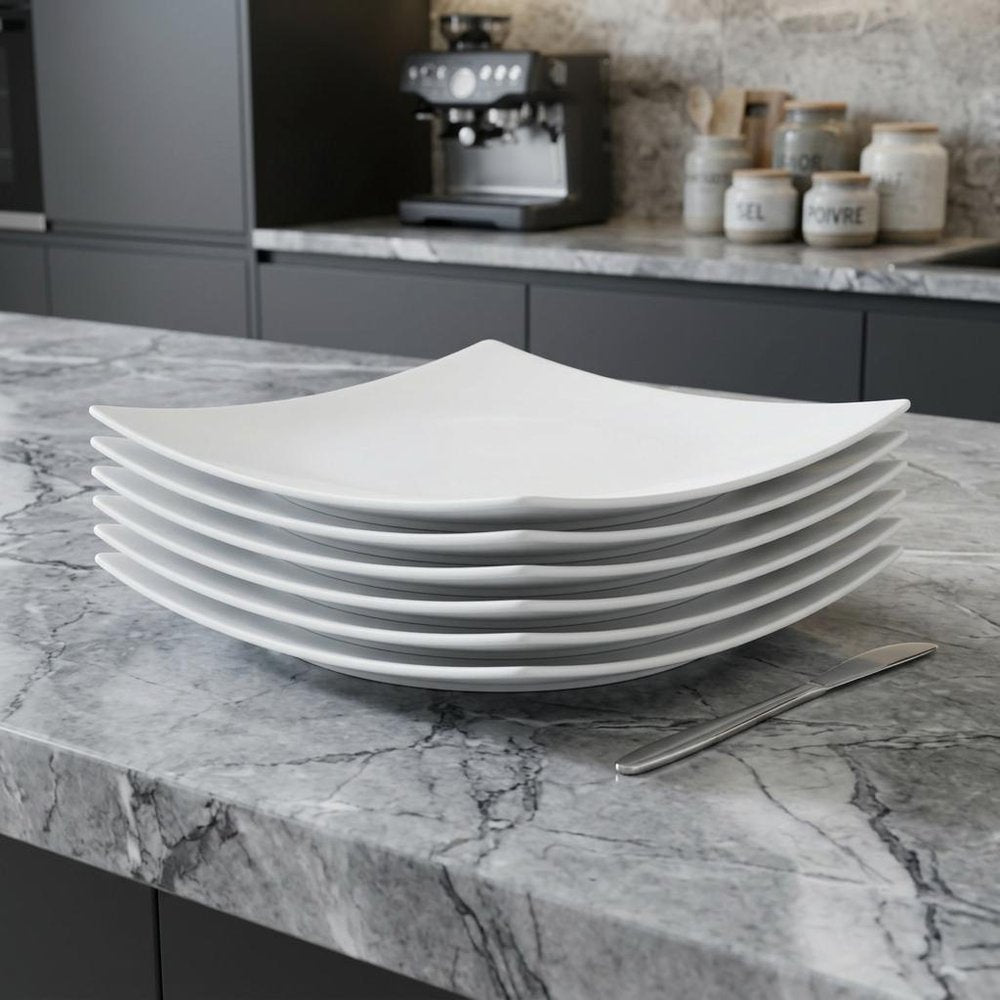 White Six Piece Square Bone China Service For Six Bread and Butter Set