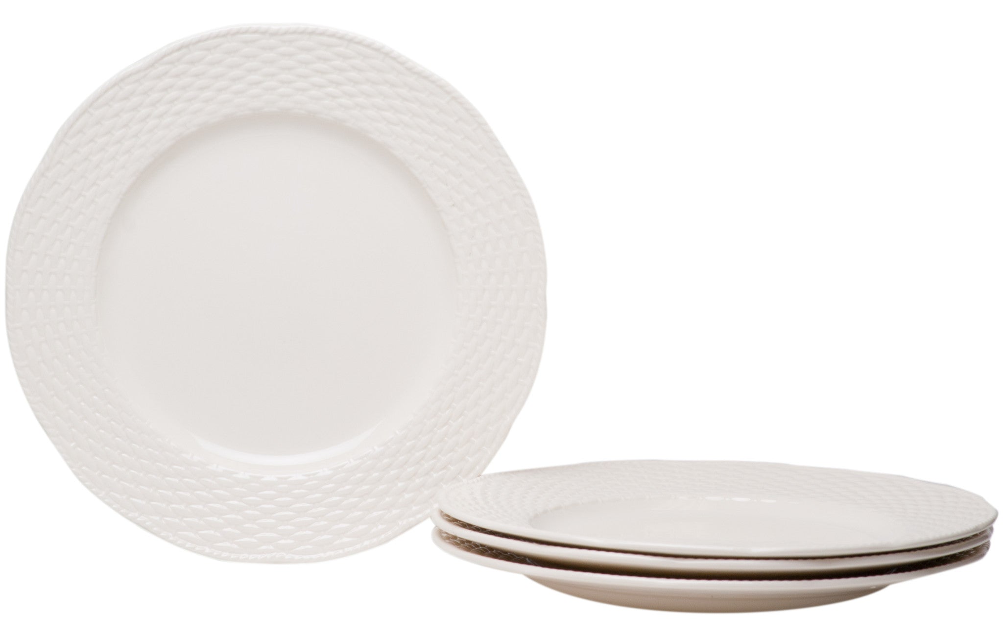 White Four Piece Weave Stoneware Service For Four Dinner Plate Set
