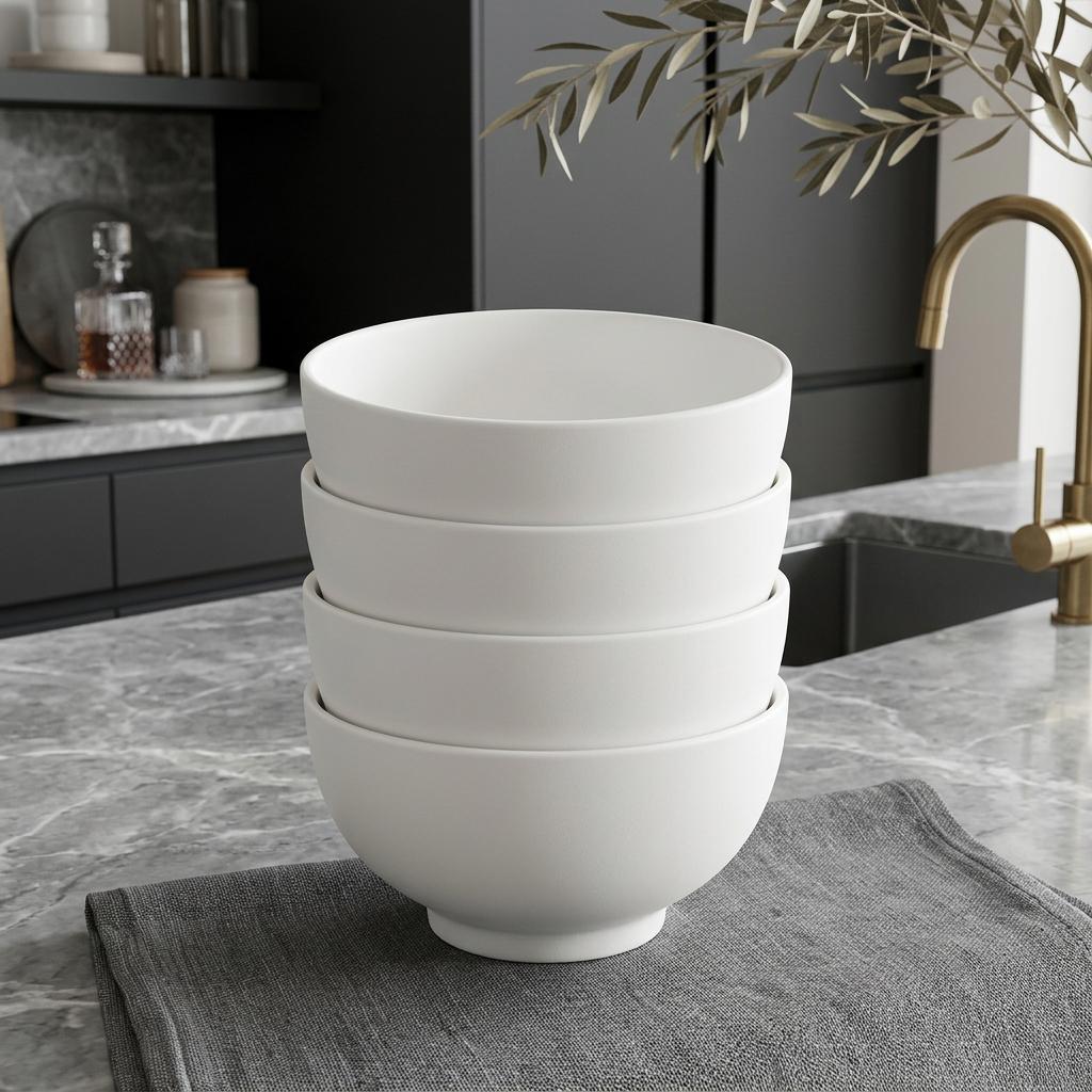 White Four Piece Porcelain Service For Four Bowl Set