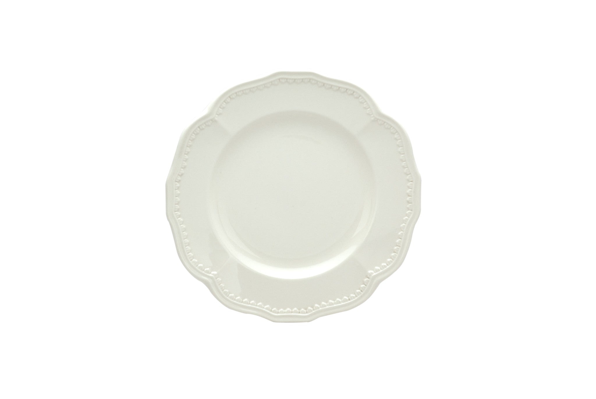 White Four Piece Round Scallop Stoneware Service For Four Salad Plate Set