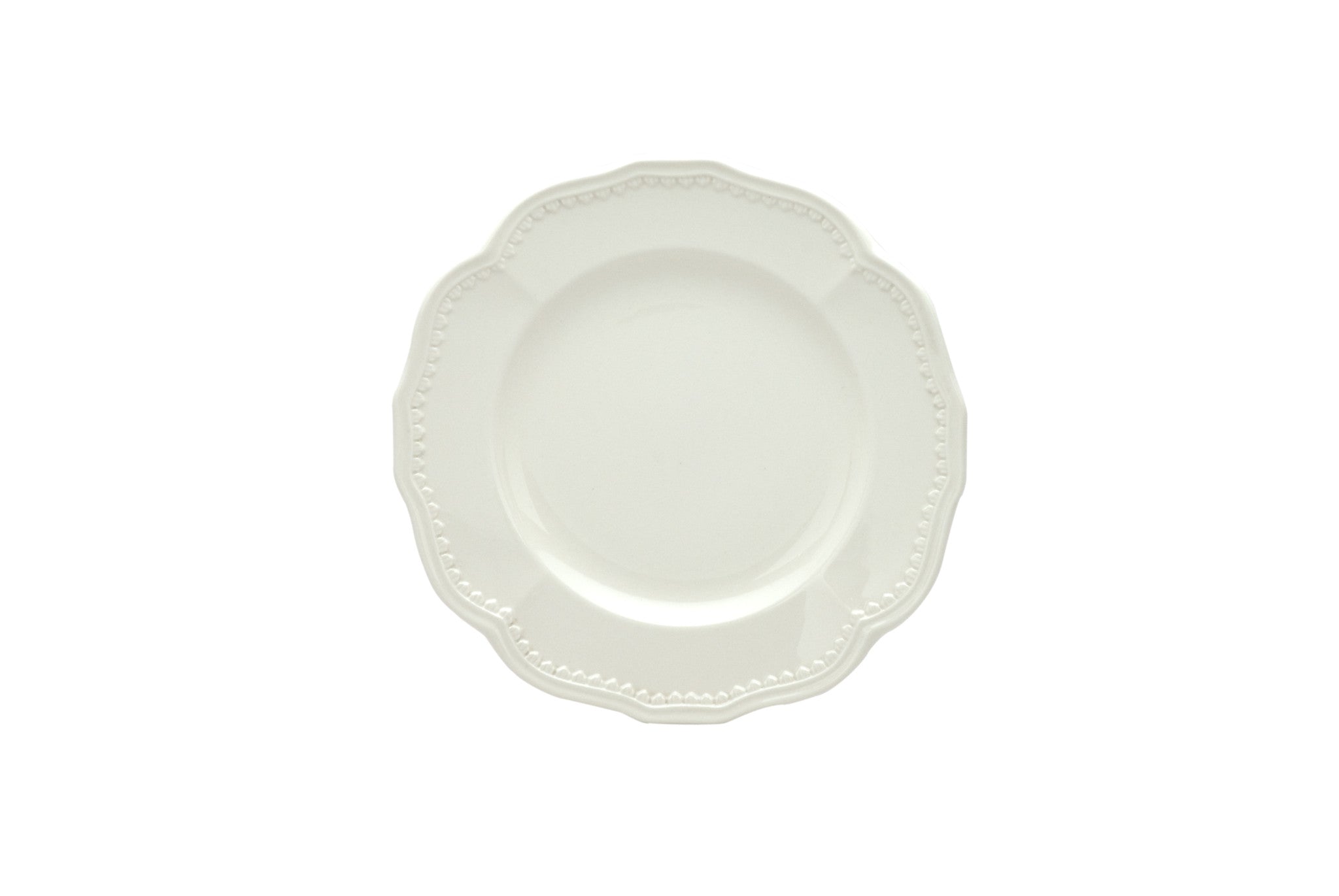 White Four Piece Round Scallop Stoneware Service For Four Salad Plate Set