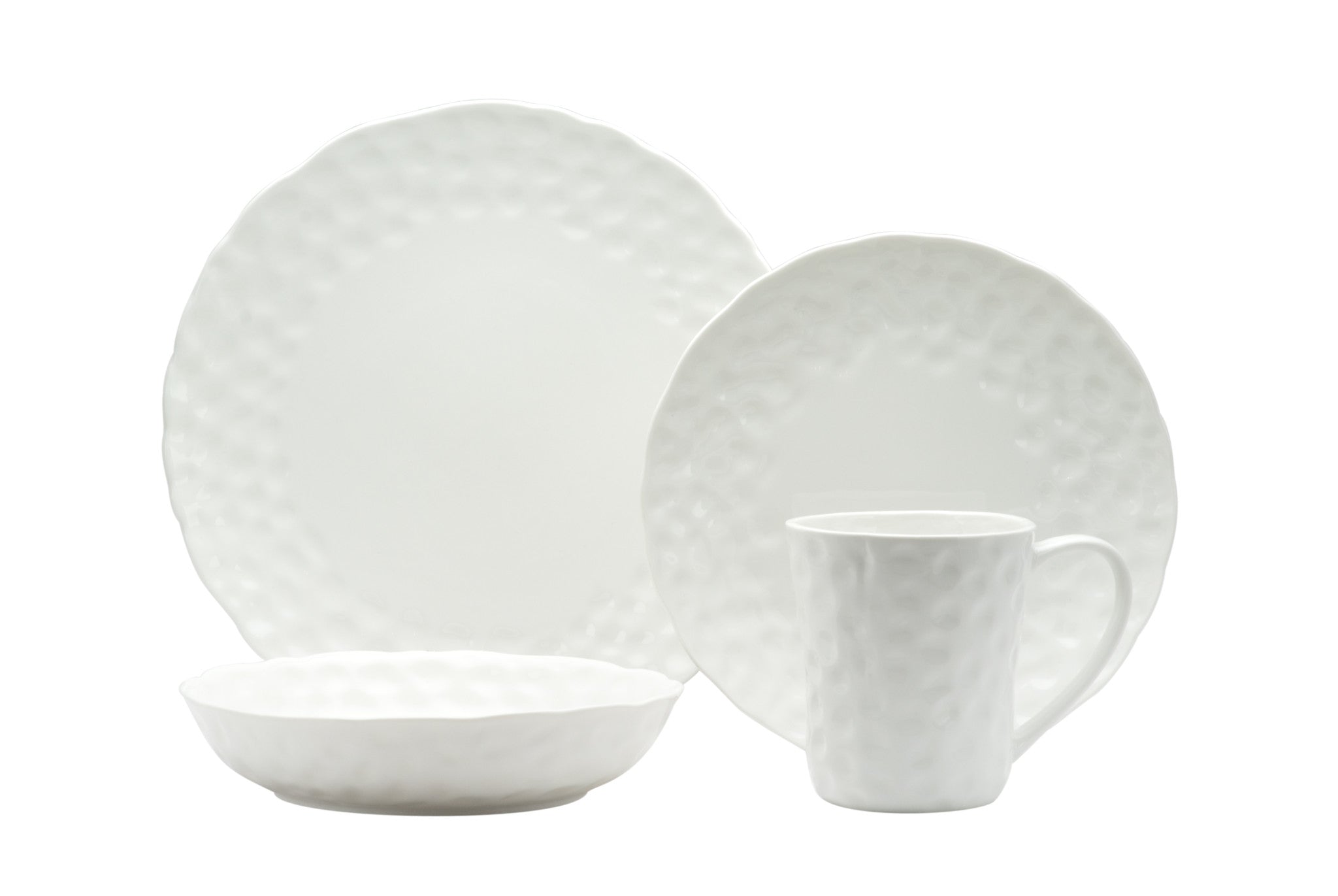 White Six Piece Round Pebbled Porcelain Service For Six Salad Plate Set