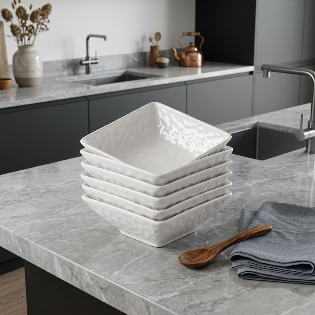 White Six Piece Pebbled Porcelain Service For Six Bowl Set