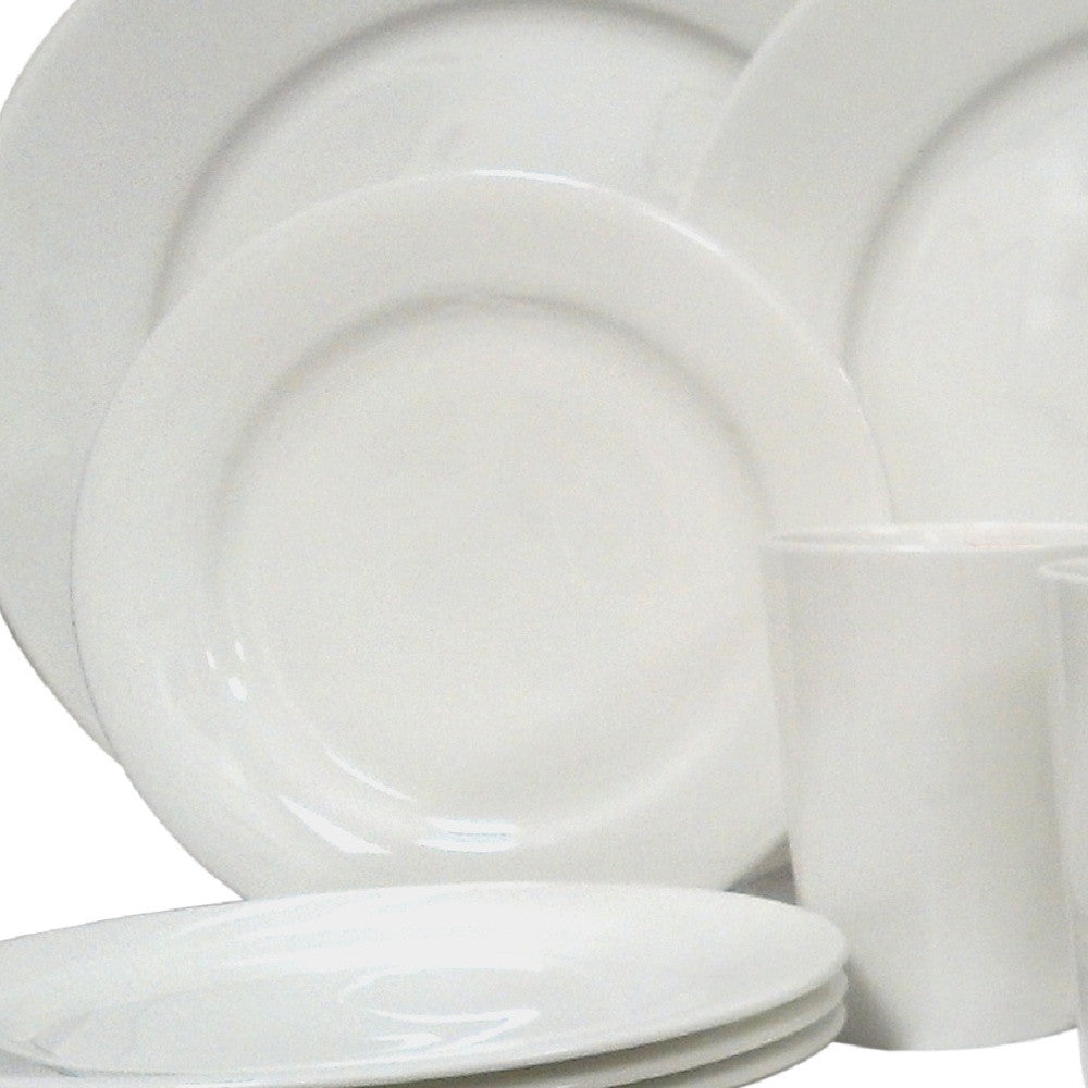 White Sixteen Piece Round Bone China Service For Four Dinnerware Set