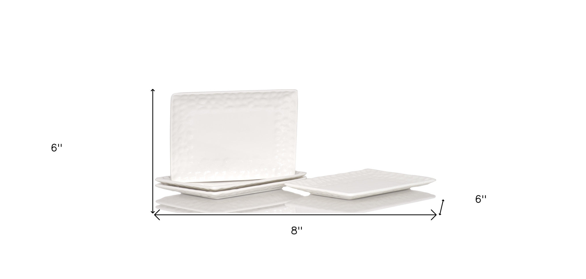 White Six Piece Rectangle Pebbled Porcelain Service For Six Salad Plate Set