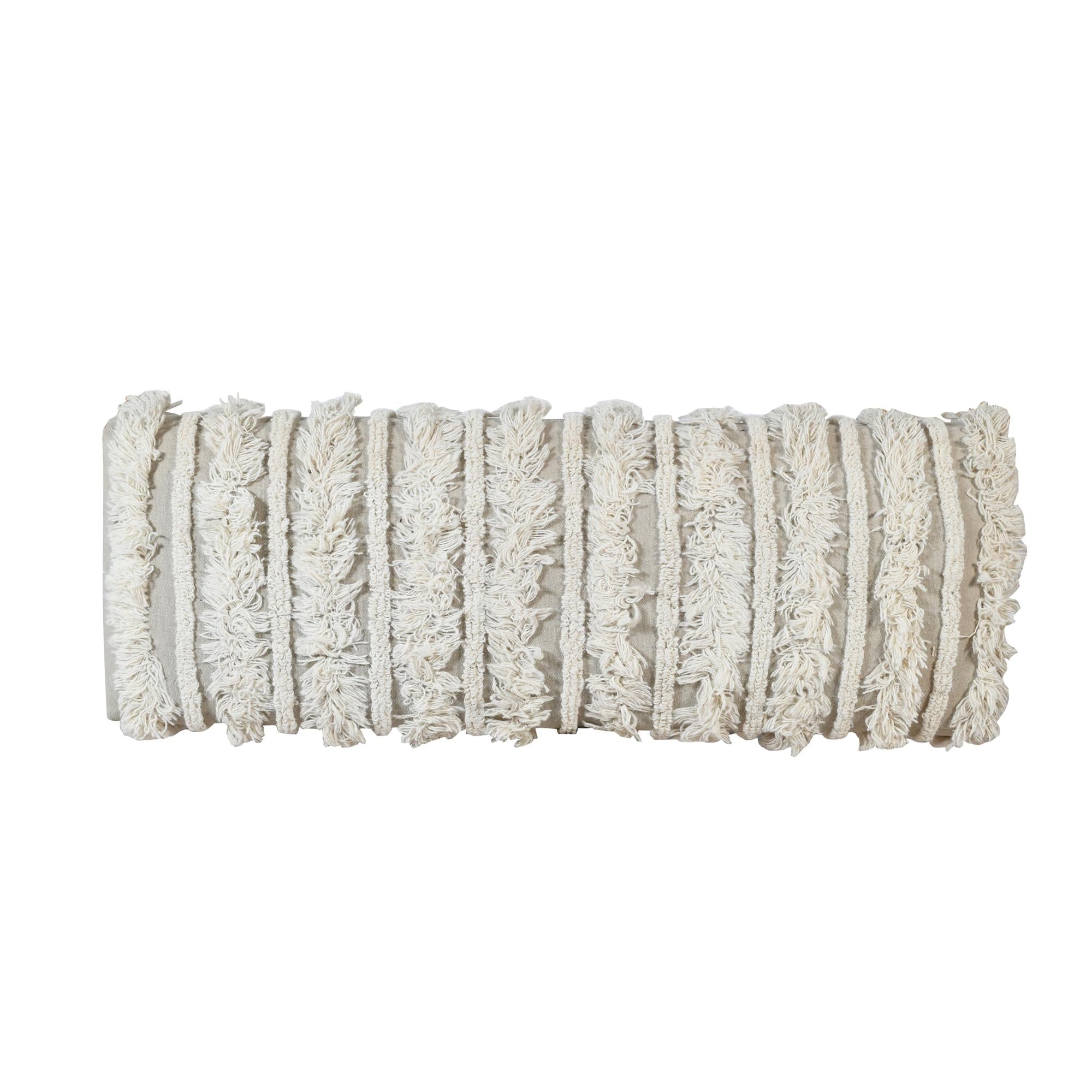 47" Cream Textural Boho Stripe Black Leg Upholstered Bench