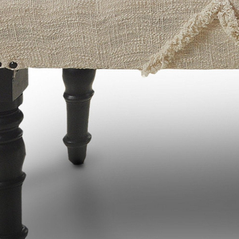 47" Cream and Black Cotton Upholstered Geometric Bench