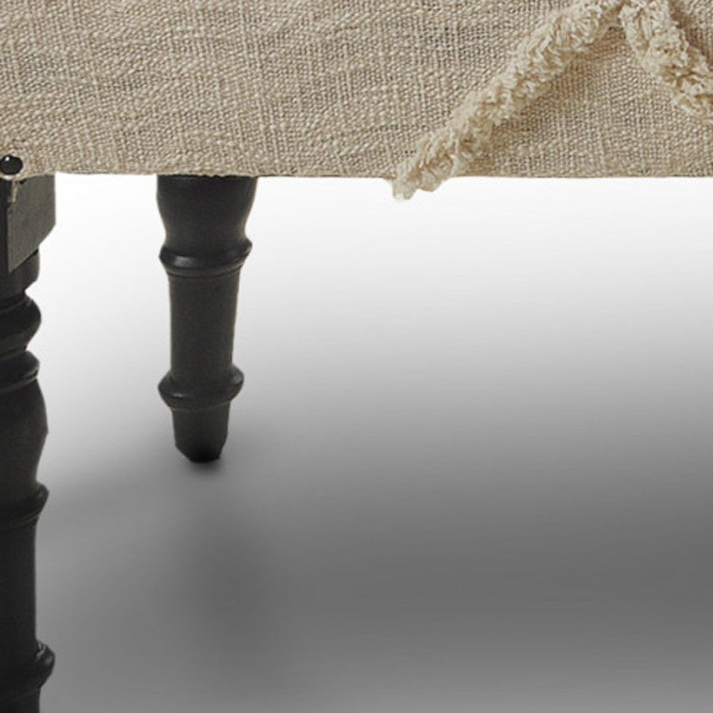 47" Cream and Black Cotton Upholstered Geometric Bench