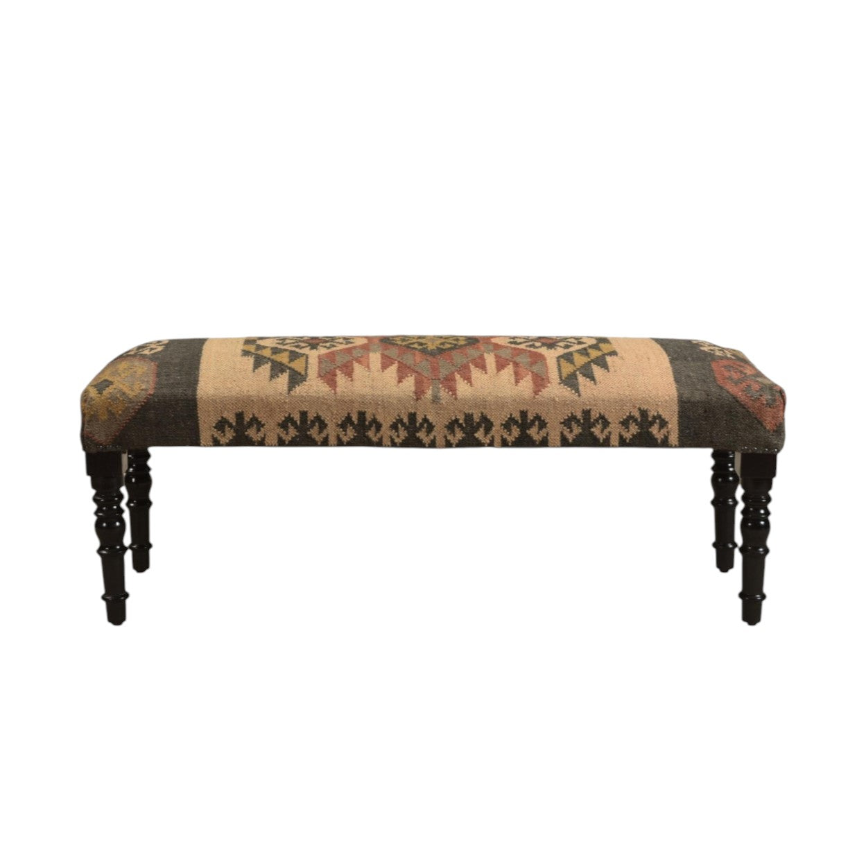 47" Shades of Brown Black Leg Southwest Upholstered Bench