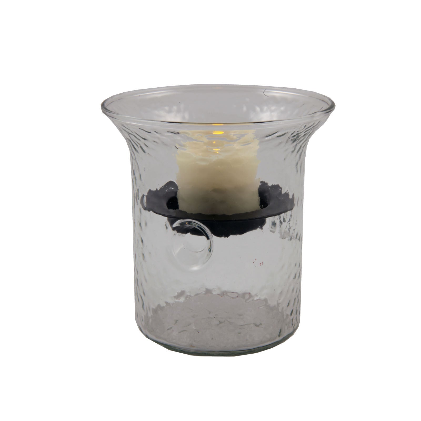4" Clear Hammered Glass Tabletop Hurricane Candle Holder With Candle