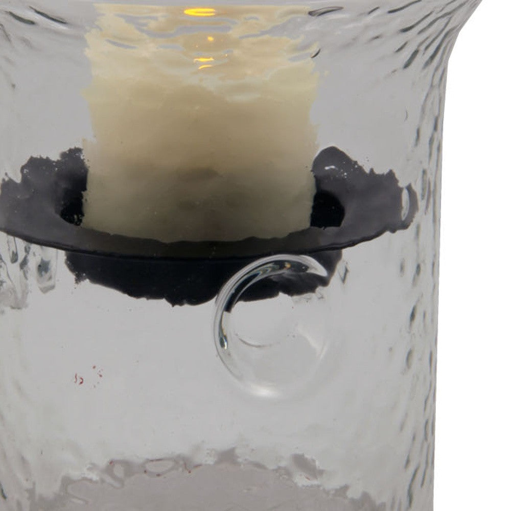 4" Clear Hammered Glass Tabletop Hurricane Candle Holder With Candle