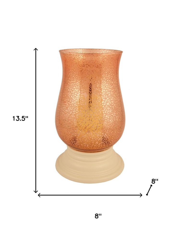 14" Coral Glass Centerpiece Hurricane Candle Holder With Candle