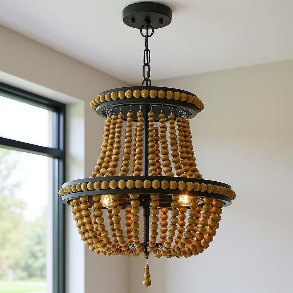 Brown And Black Candle Style Three Light Metal Dimmable Chandelier