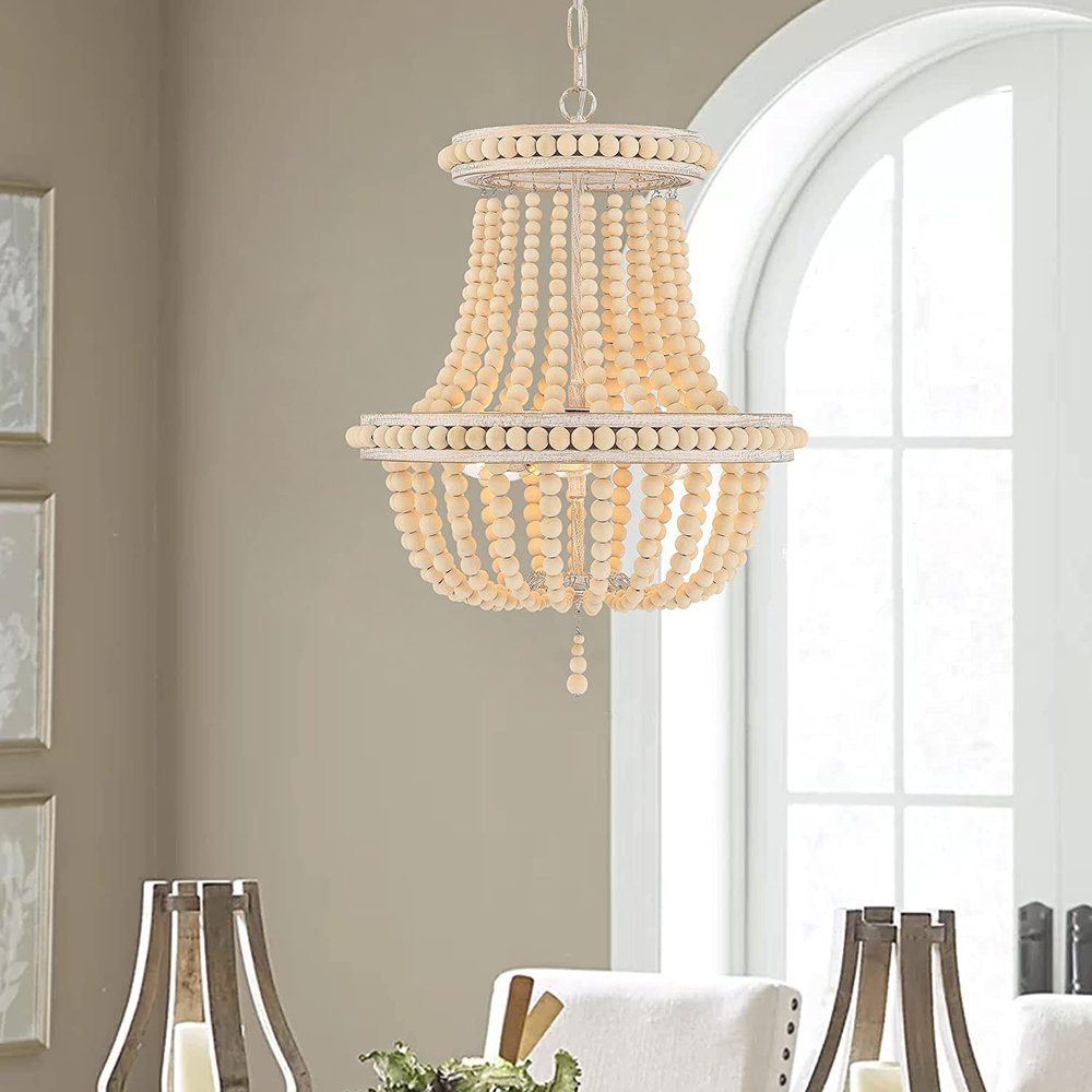 Natural And White Candle Style Three Light Metal Dimmable Chandelier