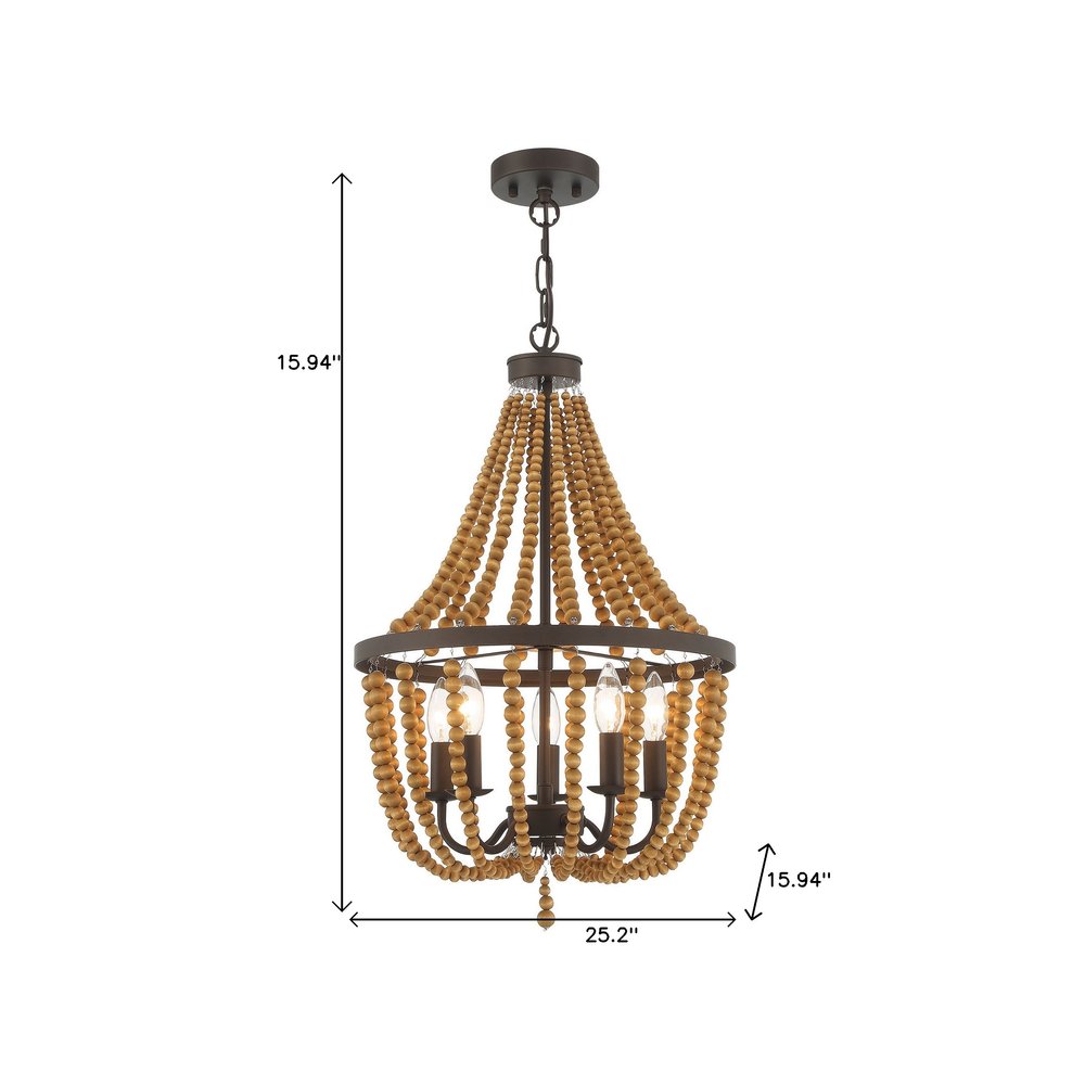 Brown And Black Candle Style Five Light Metal Dimmable Chandelier