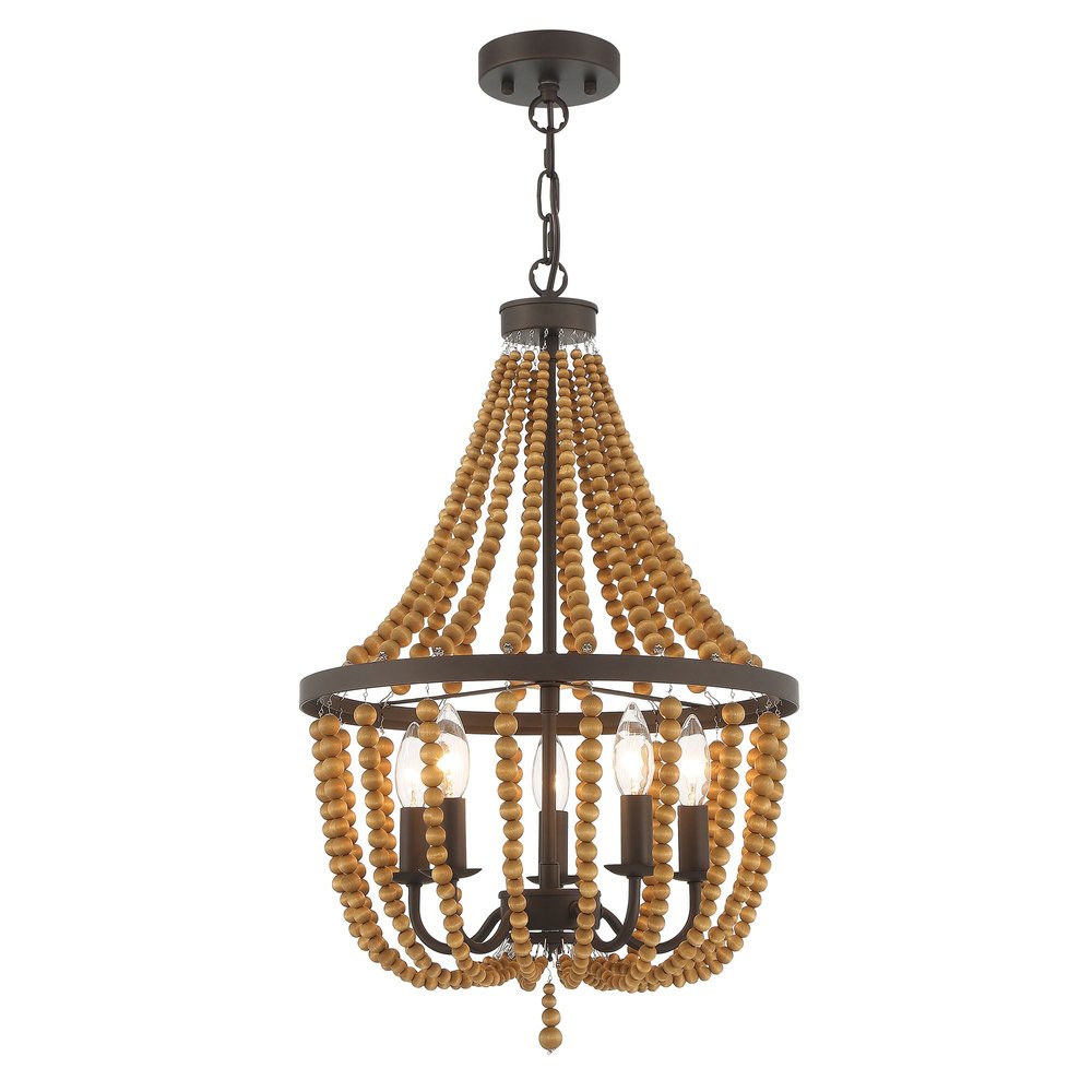 Brown And Black Candle Style Five Light Metal Dimmable Chandelier
