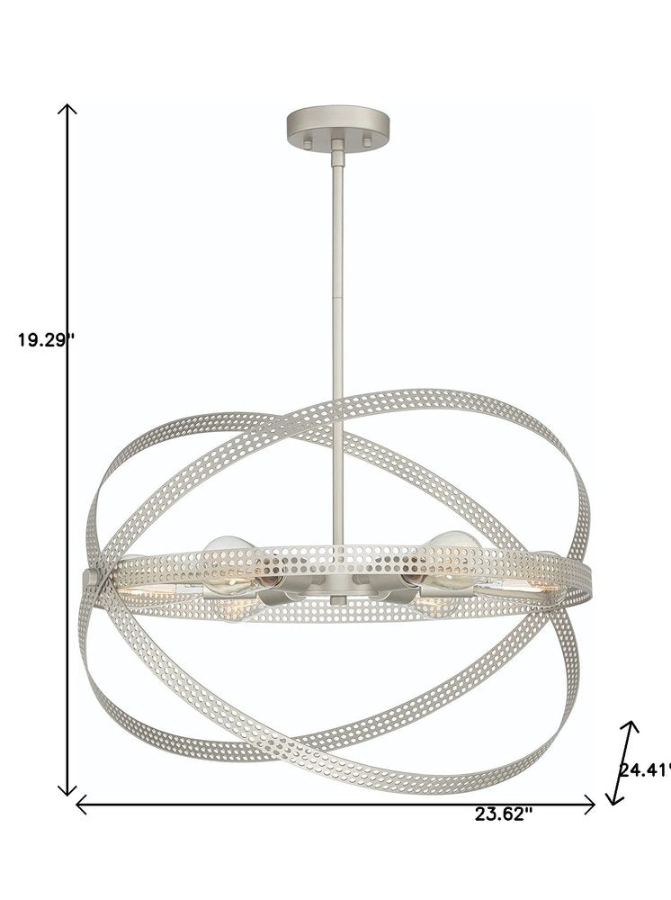 Silver Kitchen Island Six Light Metal Dimmable Chandelier