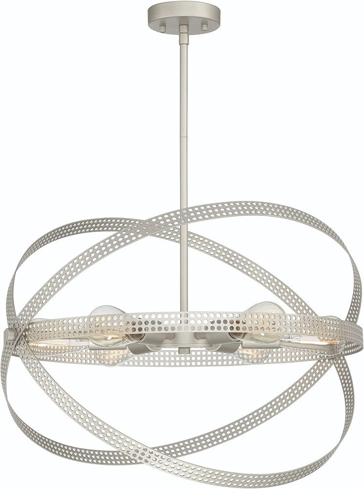 Silver Kitchen Island Six Light Metal Dimmable Chandelier
