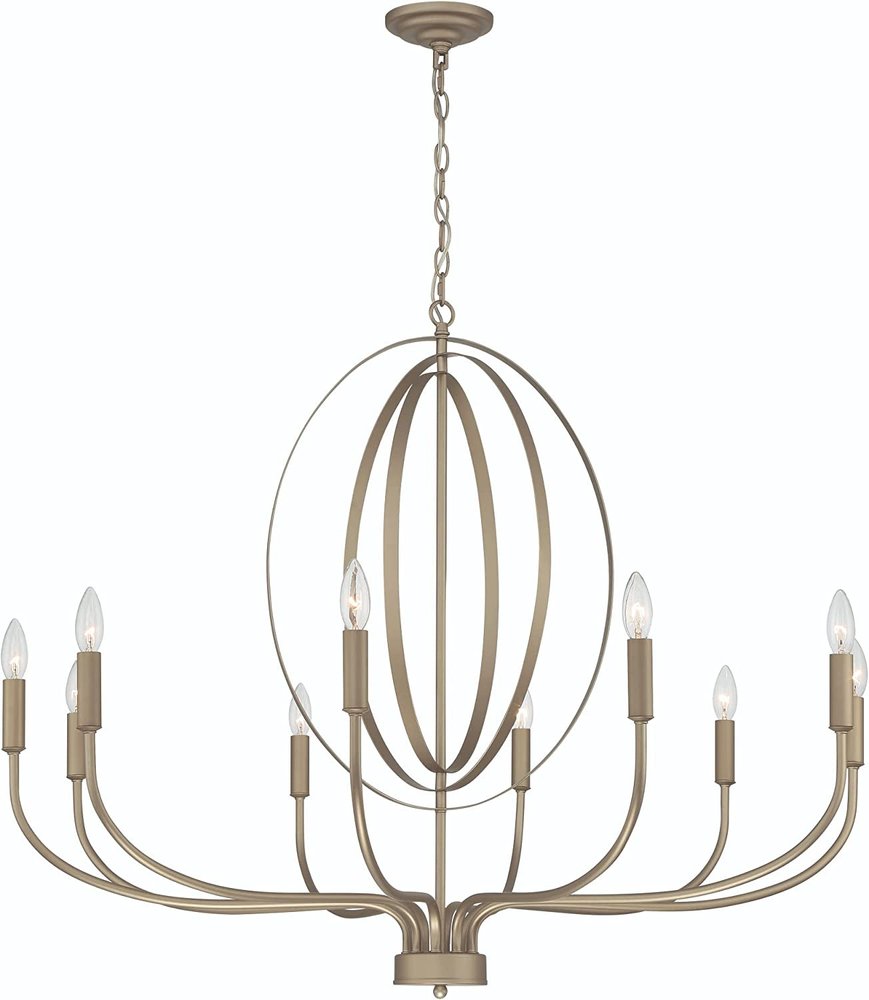 Brass Candle Style Ten Light Metal Dimmable Chandelier