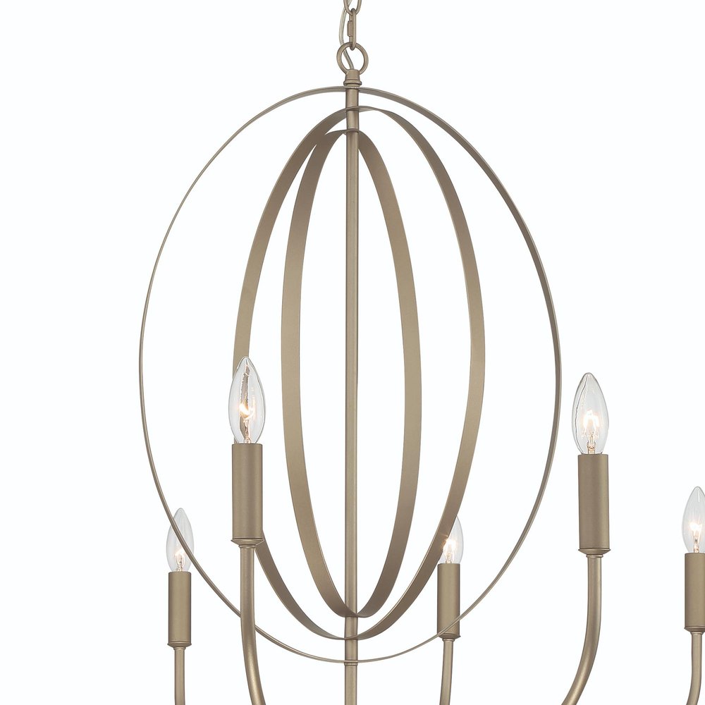 Brass Candle Style Ten Light Metal Dimmable Chandelier