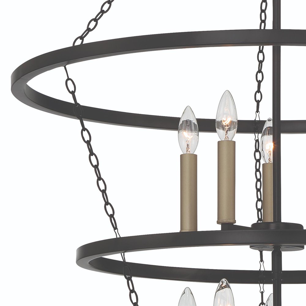 Black And Gold Candle Style Ten Light Metal Dimmable Chandelier