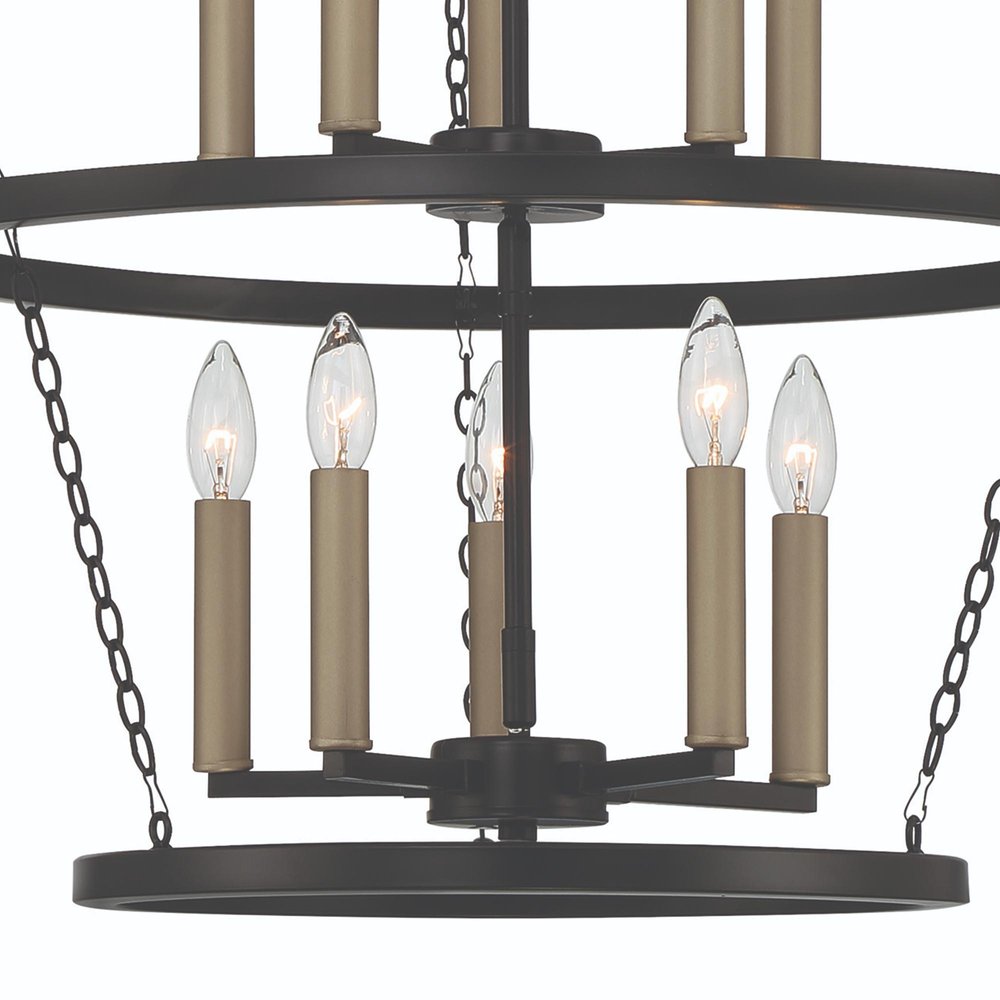 Black And Gold Candle Style Ten Light Metal Dimmable Chandelier