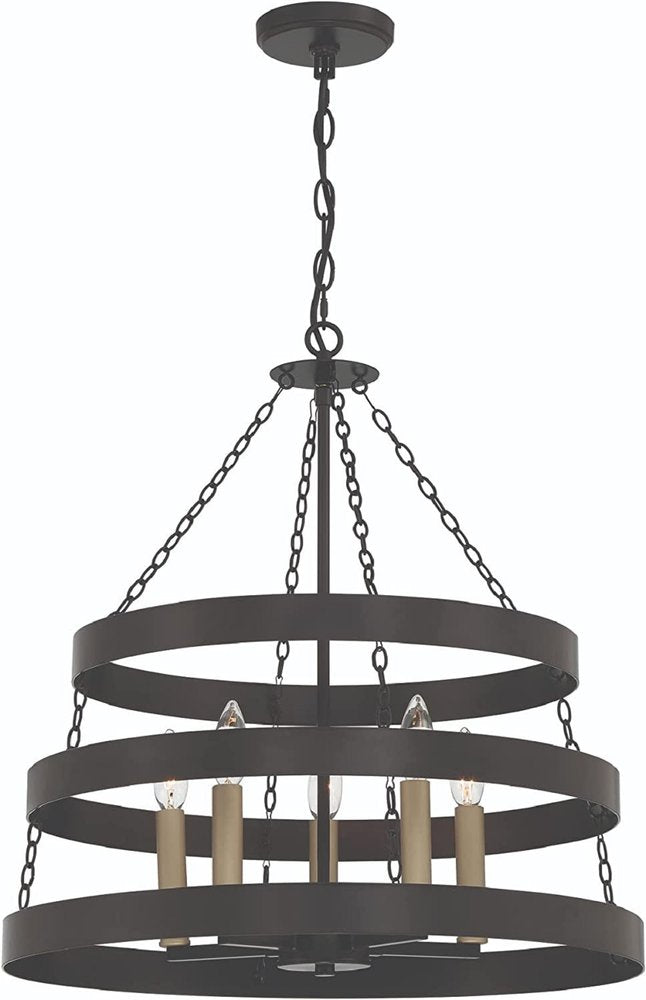 Black And Gold Candle Style Five Light Metal Dimmable Chandelier