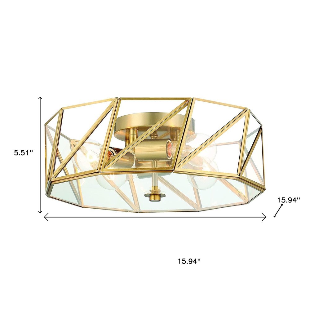 Brass Unique Statement Four Light Metal Dimmable Flush Chandelier With Clear Shades