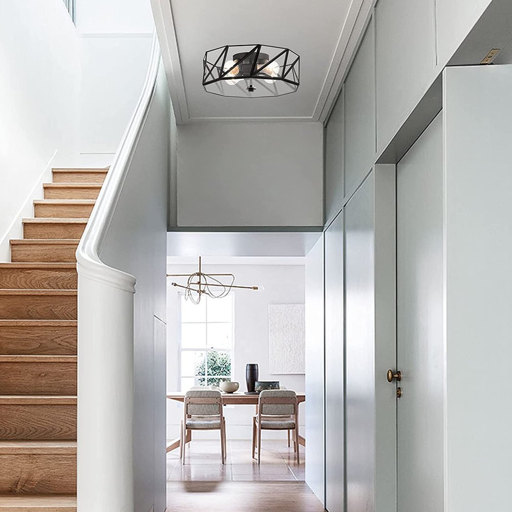Black Unique Statement Four Light Metal Dimmable Flush Chandelier With Clear Shades
