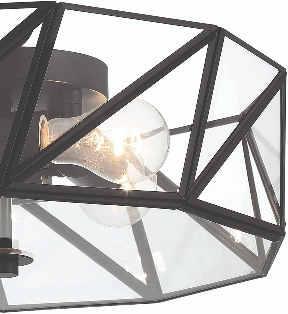 Black Unique Statement Four Light Metal Dimmable Flush Chandelier With Clear Shades