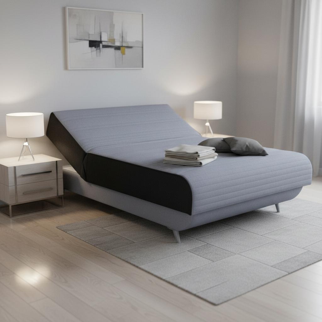 Light Gray Full Adjustable Upholstered Polyester No Bed Frame with Mattress
